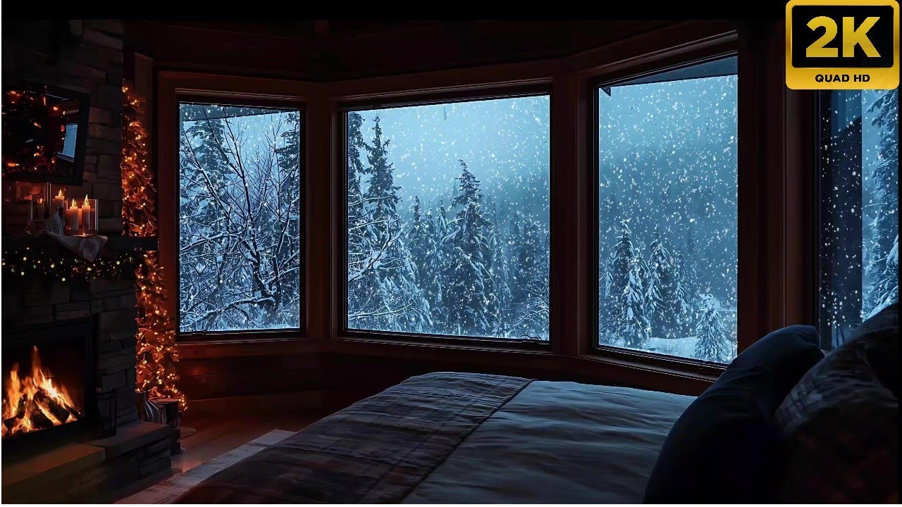❄️​Snowy Windows & Fireplace | Cozy Winter Ambience for Sleep & Relaxation 🕯️​