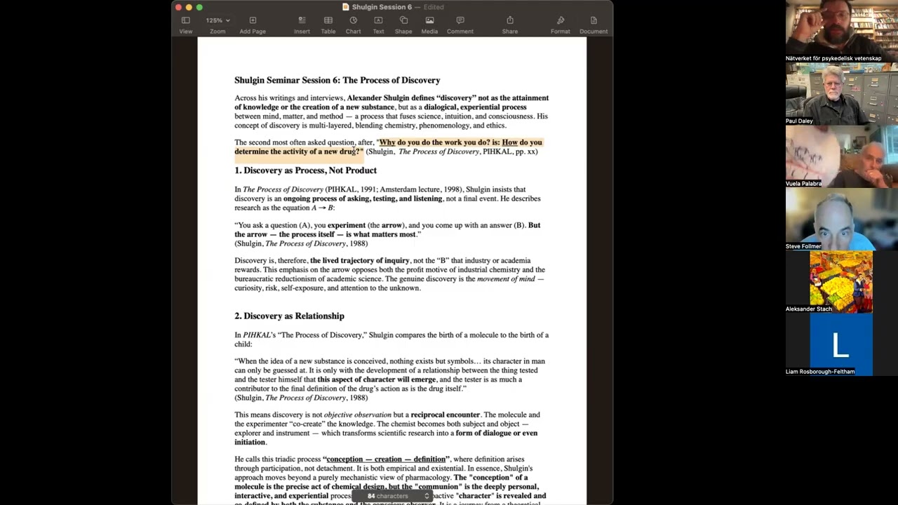 Shulgin Seminar Session 6: Methodology; Process of Discovery