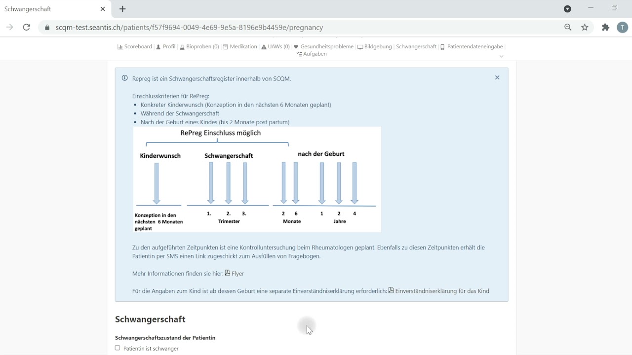 SCQM Webinar zur Datenbank_Einschluss in das Schwangerschaftsregister RePreg