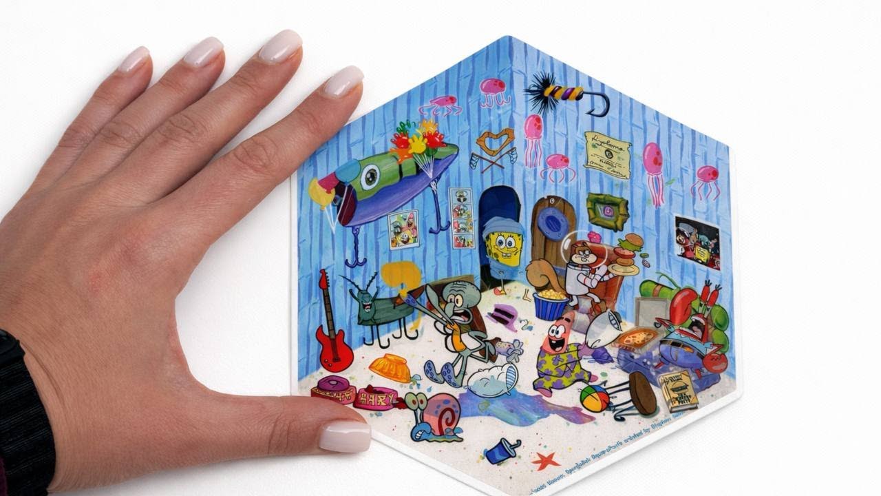 Amazing SPONGEBOB Spongebob, Patrick & Squidward Paperdiy 3D miniature stickers scene ASMR