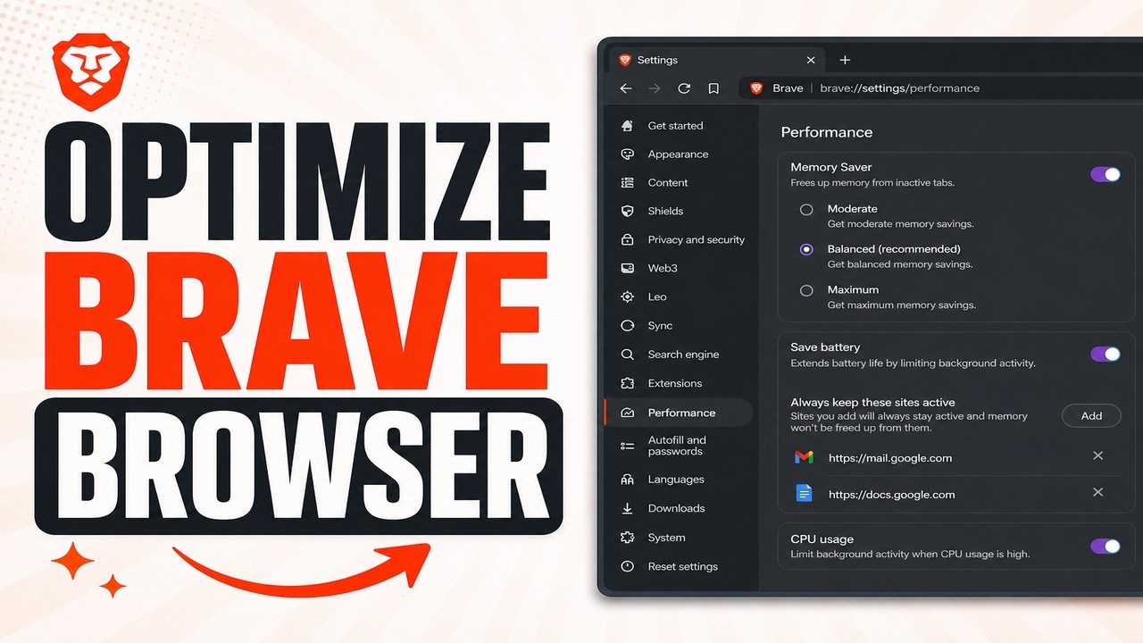 Optimize Brave Browser to Reduce CPU and Memory Usage (Step-by-Step Guide)