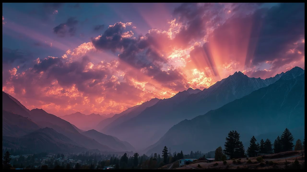 Countryside Sunrise | Golden God Rays Over Mountain Valley | Still Art Screen Saver | 4K