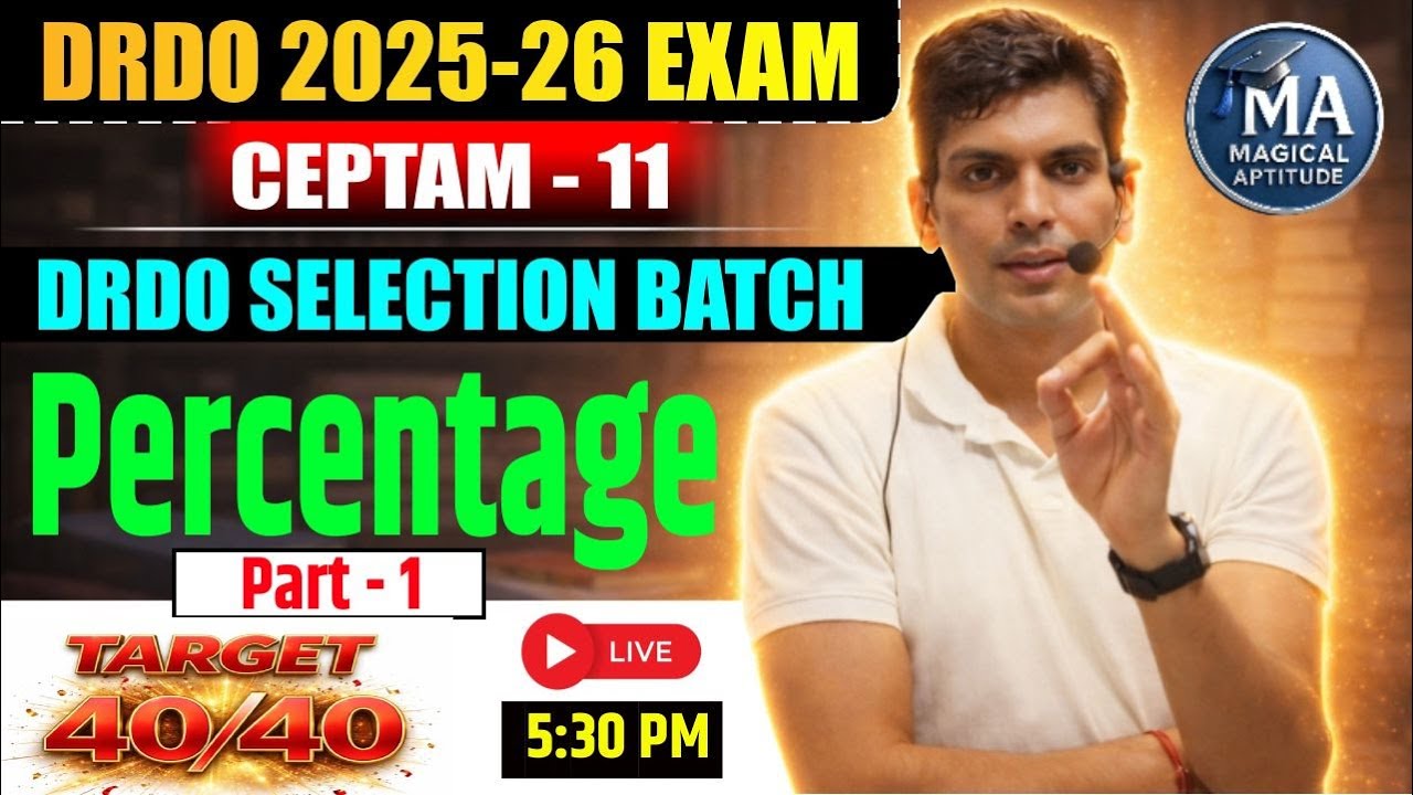 Percentage (प्रतिशत) Day 01 | Magical Tricks for DRDO CEPTAM 11 | Complete Math's by Vineet Sir