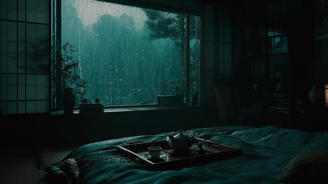Light Rain in a Serene Spring Garden 🌧 (No Ads) | Dark Bedroom Ambience for Deep Sleep & Relaxation