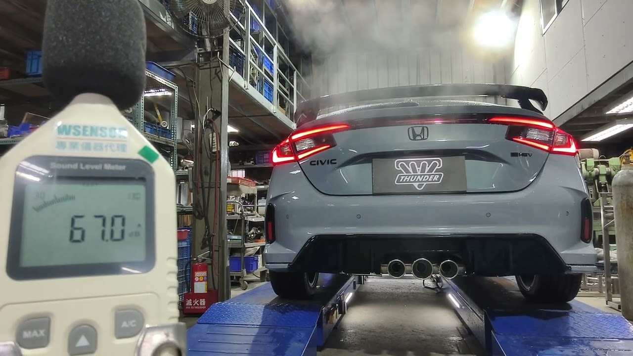 雷力 HONDA 2025 CIVIC 11代 2.0NA 油電 仿Type R 標準版扁橫桶中三出超跑尾段-尾飾白鐵中間101+左右89 | THUNDER Muffler SC type