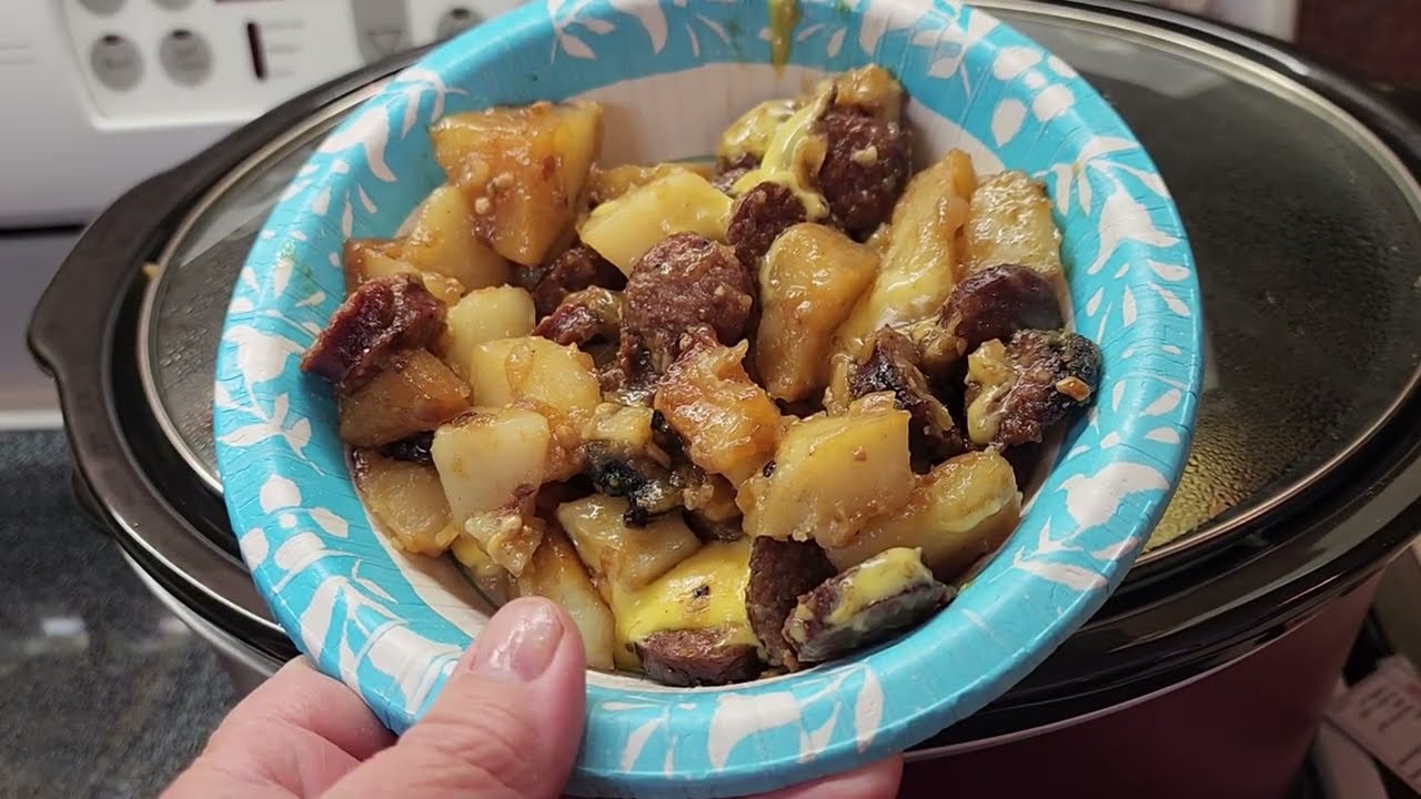 Easy Crockpot Potatoes and Smoked Sausage with  Cheese | Comfort Food Recipe