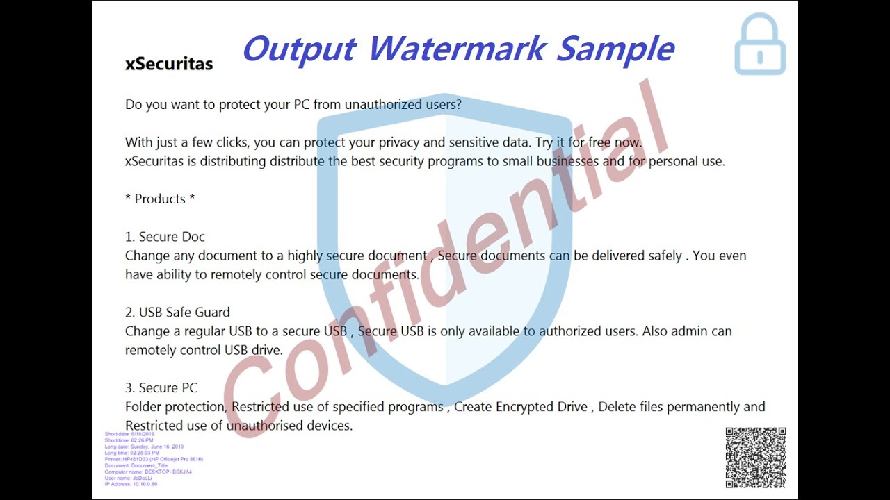 How to create output watermark (using xSecuritas products) ?