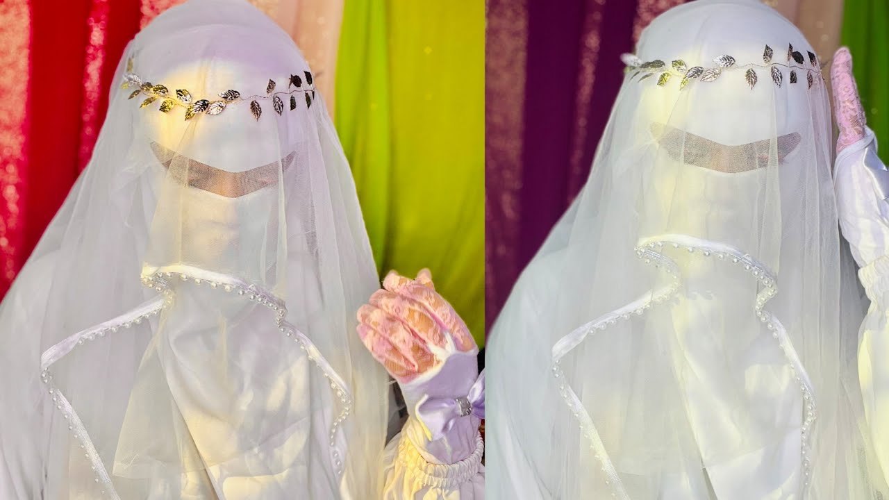 Arabic Wedding Bridal White Full Coverage Look || white Bridal Niqab tutorial with Jewelry