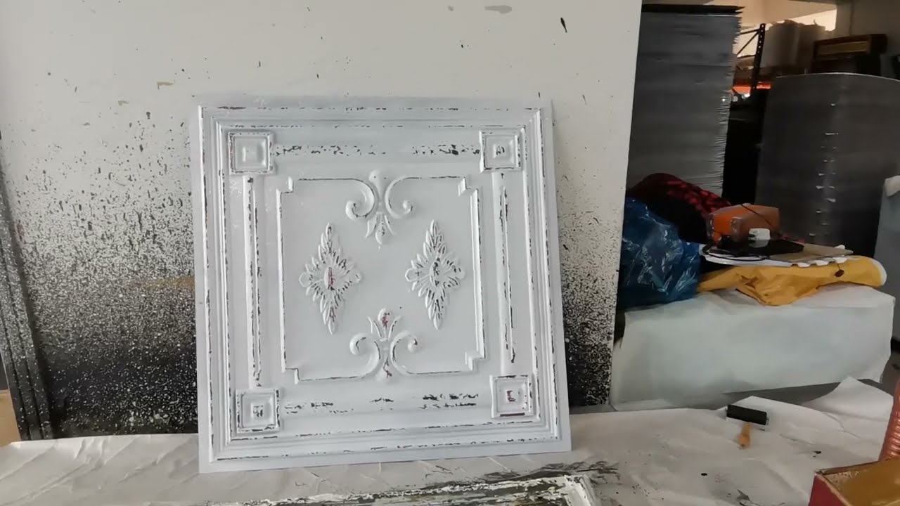 How to paint distress faux tin ceiling tiles