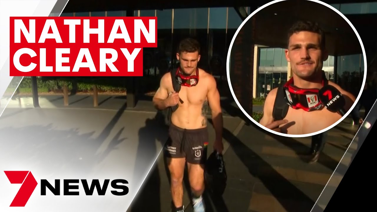Penrith Panthers captain Nathan Cleary speaks outside leagues club after winning 2022 grand final