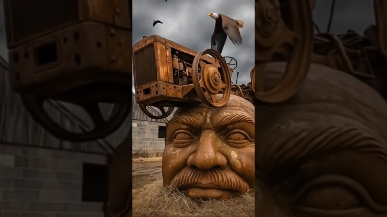 🚜🦅 Giant Rusty Tractor Sculpture on Human Head | Epic Art Installation 😲🔥 #shorts