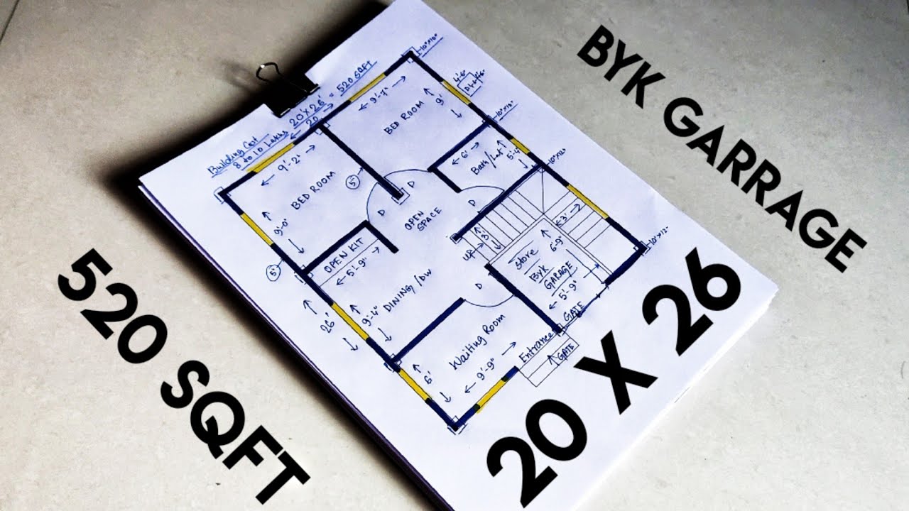 20 x 26 sqft house plan II 20 x 26 ghar ka naksha II 520 sqft 2 bhk house design