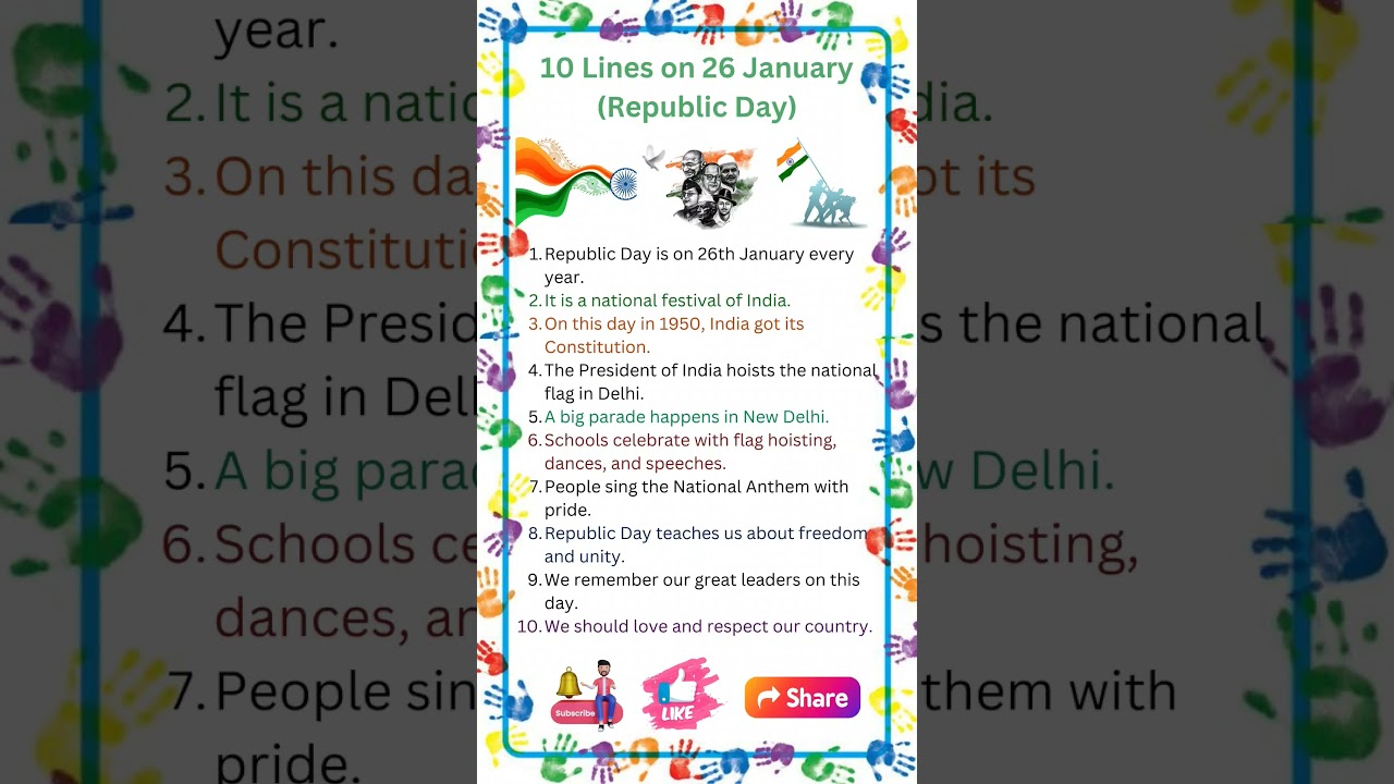 10 Lines on 26 January | 10 Lines on Republic Day | Essay on Republic Day | Essay on 26 January