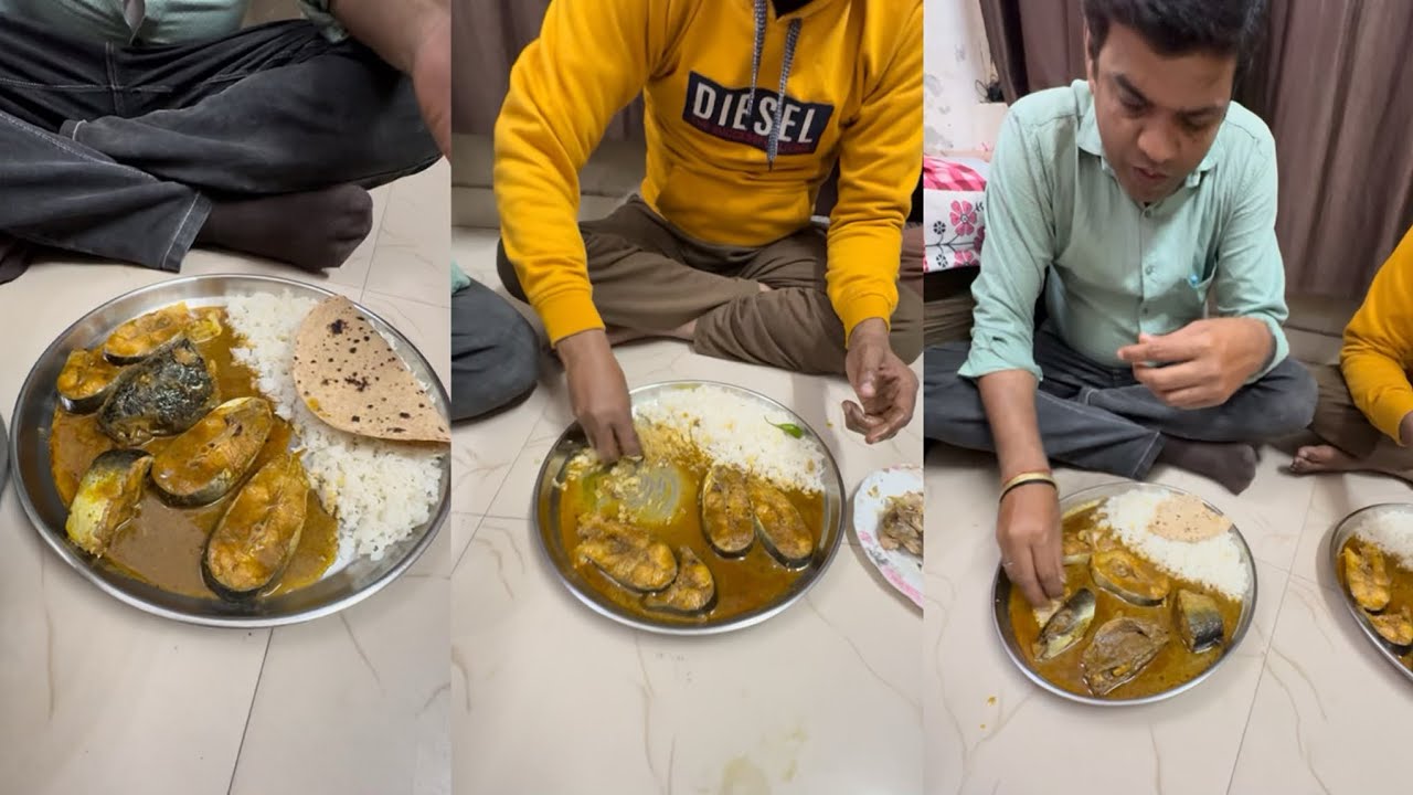 खाओ और ले लेना 😃 / मसालेदार मछली / चावल / रोटी / प्याज और हरी मिर्च / 😃👌