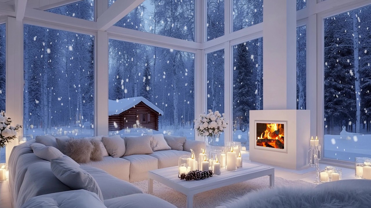 ❄️🎹 Winter Lounge Piano Chill | Fire, Snowfall & Flowers For 4 Hours | Focus Study Recharge Calm