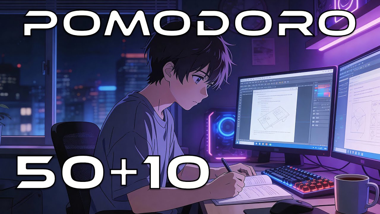 Pomodoro 50/10 Timer 🌆 3 Hours Midnight Focus | Lofi Deep Work