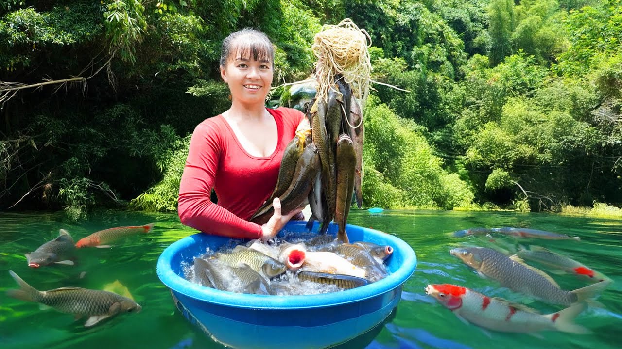 Dropped 200 Fishing Hooks Into the Flooded River – Catch 1000+ kg Fish Go to Countryside Market Sell