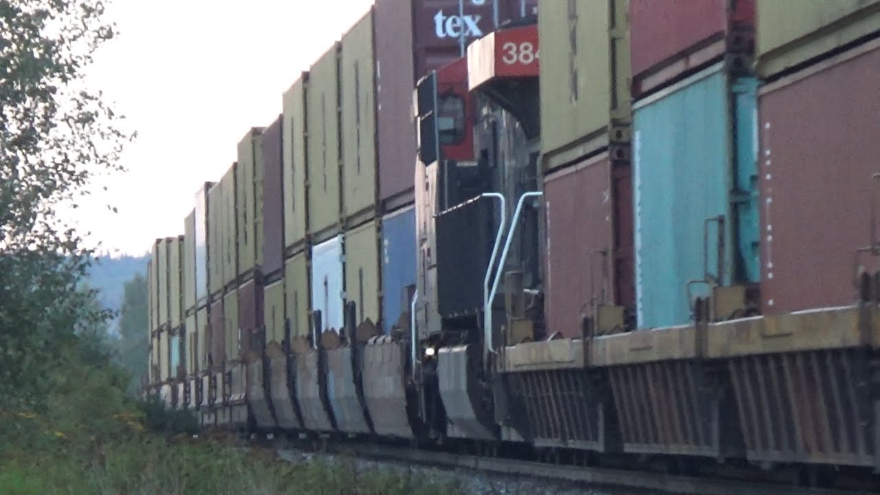 Long Stack Train CN 120 w/DPU Rolling thru Memramcook, NB at Track Speed