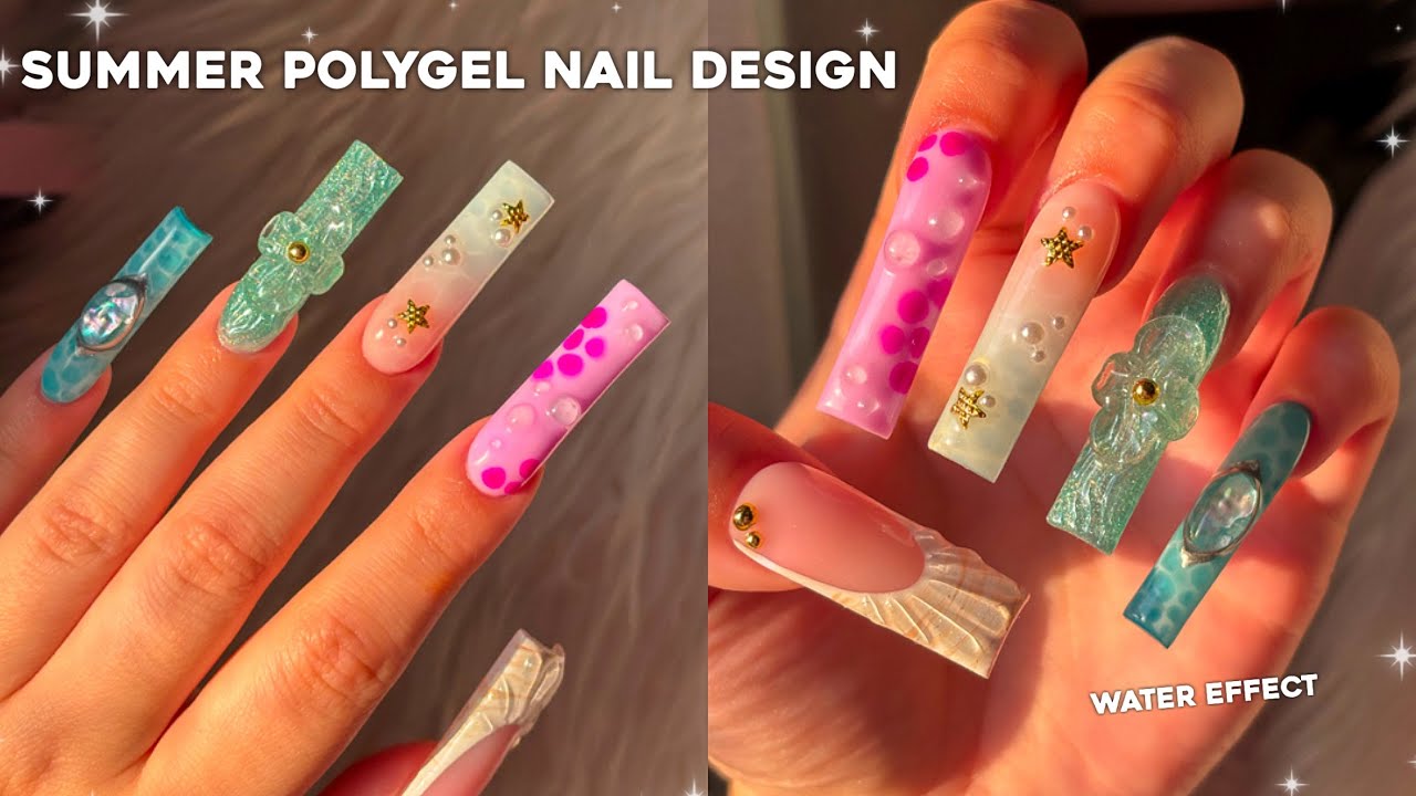 SUMMER POLYGEL NAILS TUTORIAL✨ WATER EFFECT NAIL ART | Live Stream
