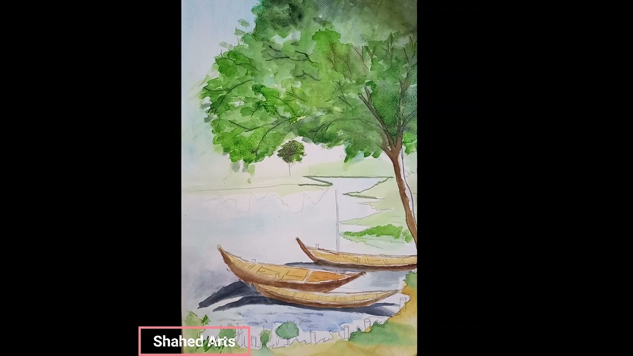 رسم منظر طبيعي بالالوان المائية 🎨Watercolor Painting