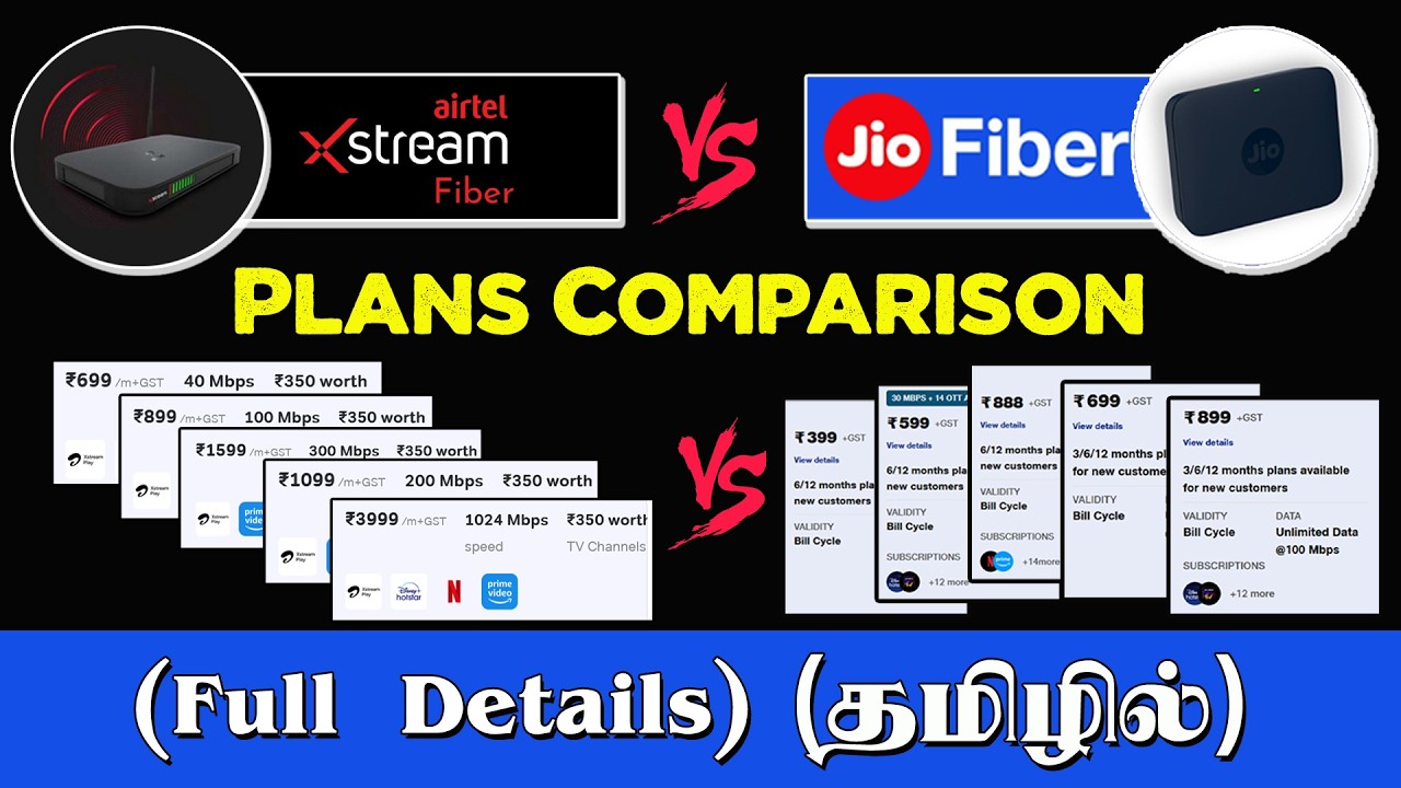📶 Airtel Xstream Fiber vs Jio Fiber Plans Comparison | Best Internet Plans for Home Tamil 📶