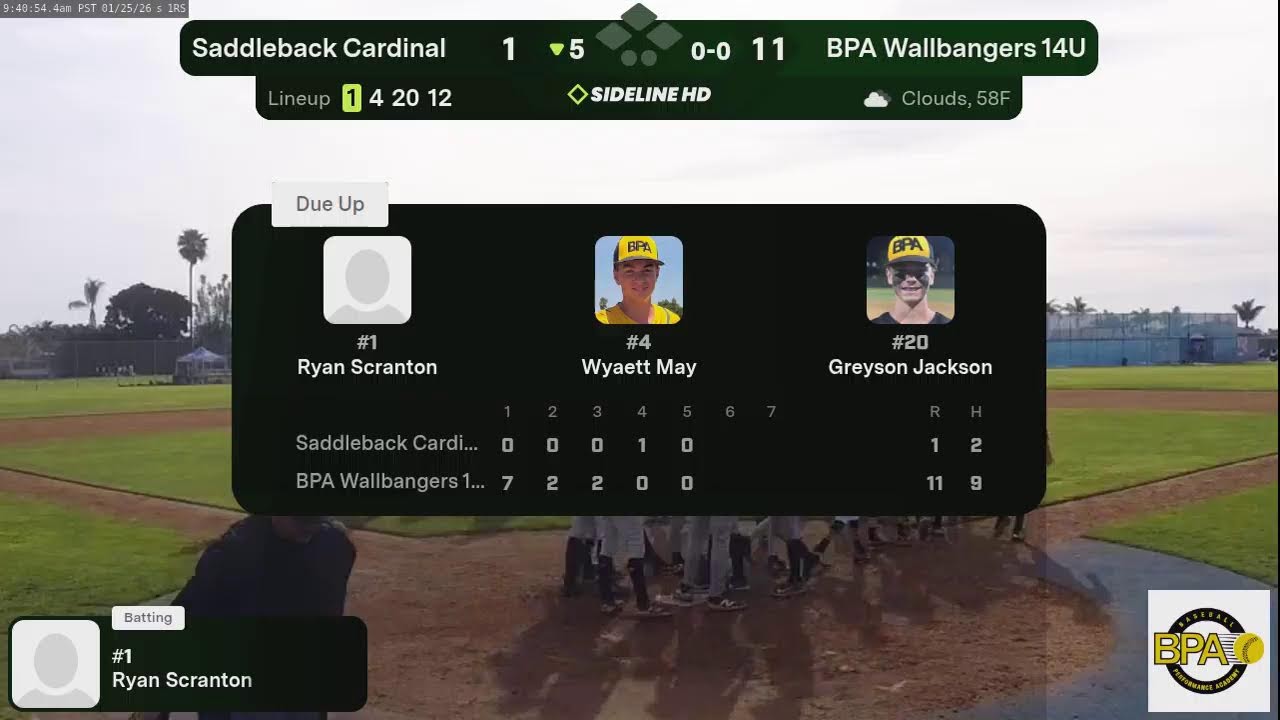 BPA Wallbangers 14U vs. Saddleback Cardinal (2026.01.25)
