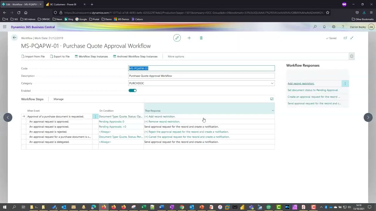 Microsoft Dynamics 365 Business Central Demonstration - Workflows