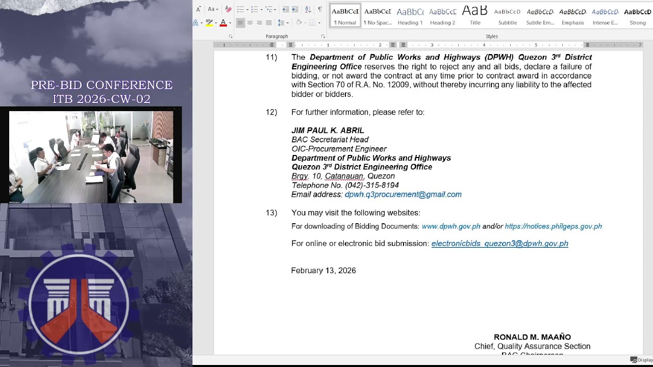 Procurement Livestream for DPWH Quezon 3rd DEO on February 23, 2025
