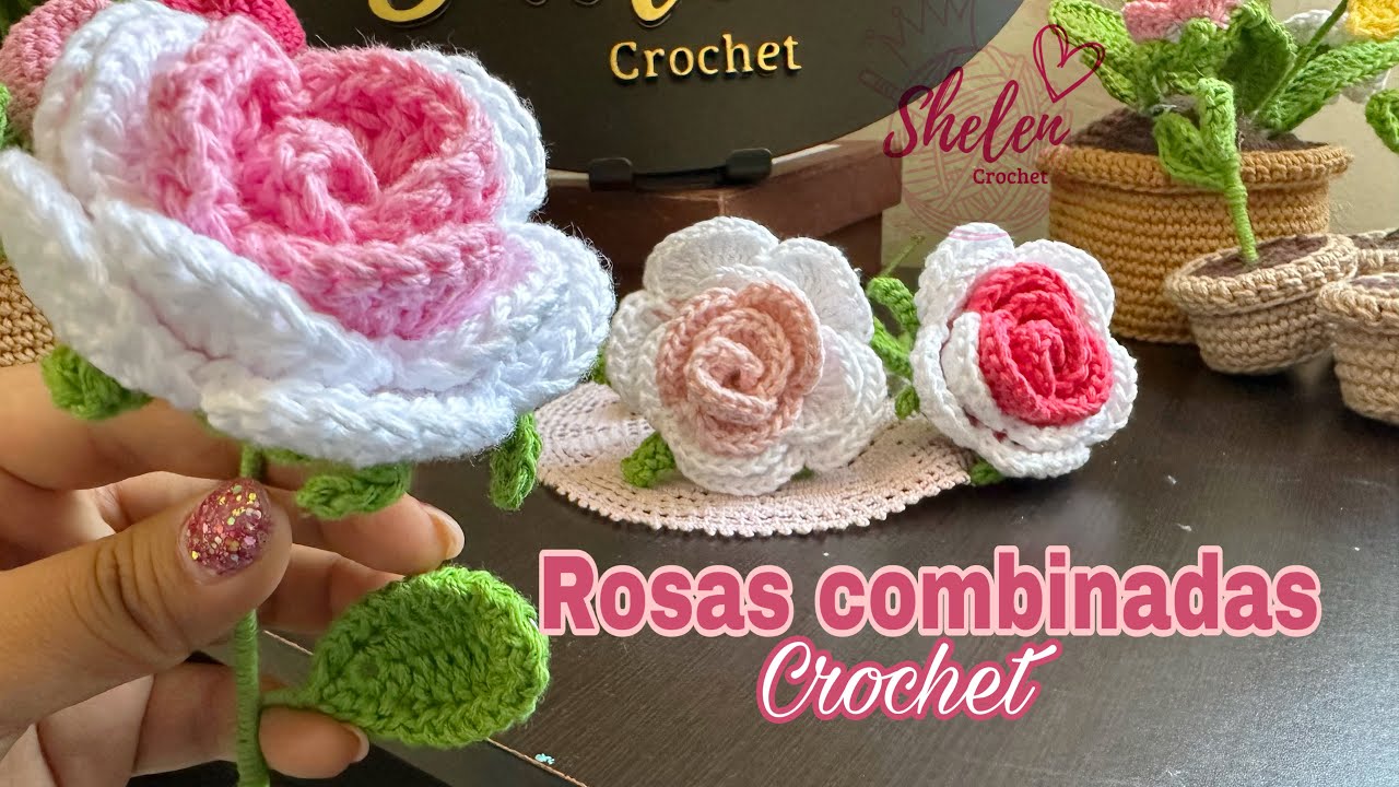 Tutorial flor Rosa combinada 🪴😍🌹crochet