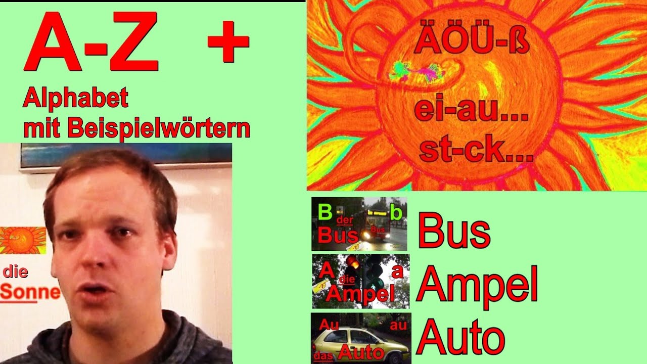 Deutsch lernen - Alphabet mit Wörtern und Bildern - Aussprache - Anlaut & Namen der Buchstaben - Abc