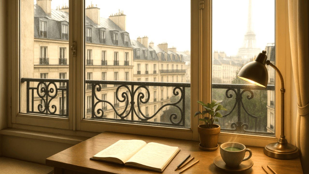 Rainy Day in a Paris Hotel from a Quiet Desk View | Study & Focus Ambience