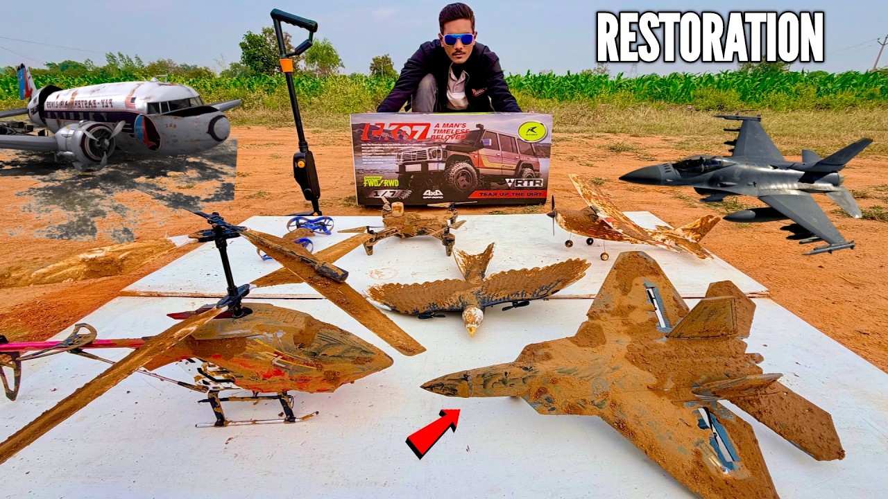 RC Aeroplane Rescued By Monster Truck Deep Mud Pot - Chatpat toy tv