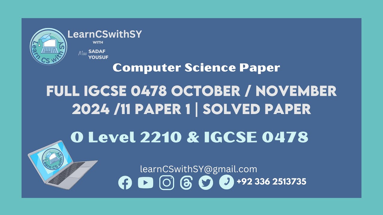 Full IGCSE Computer Science (0478) October / November 2024 /11 Paper 1 | Solved paper