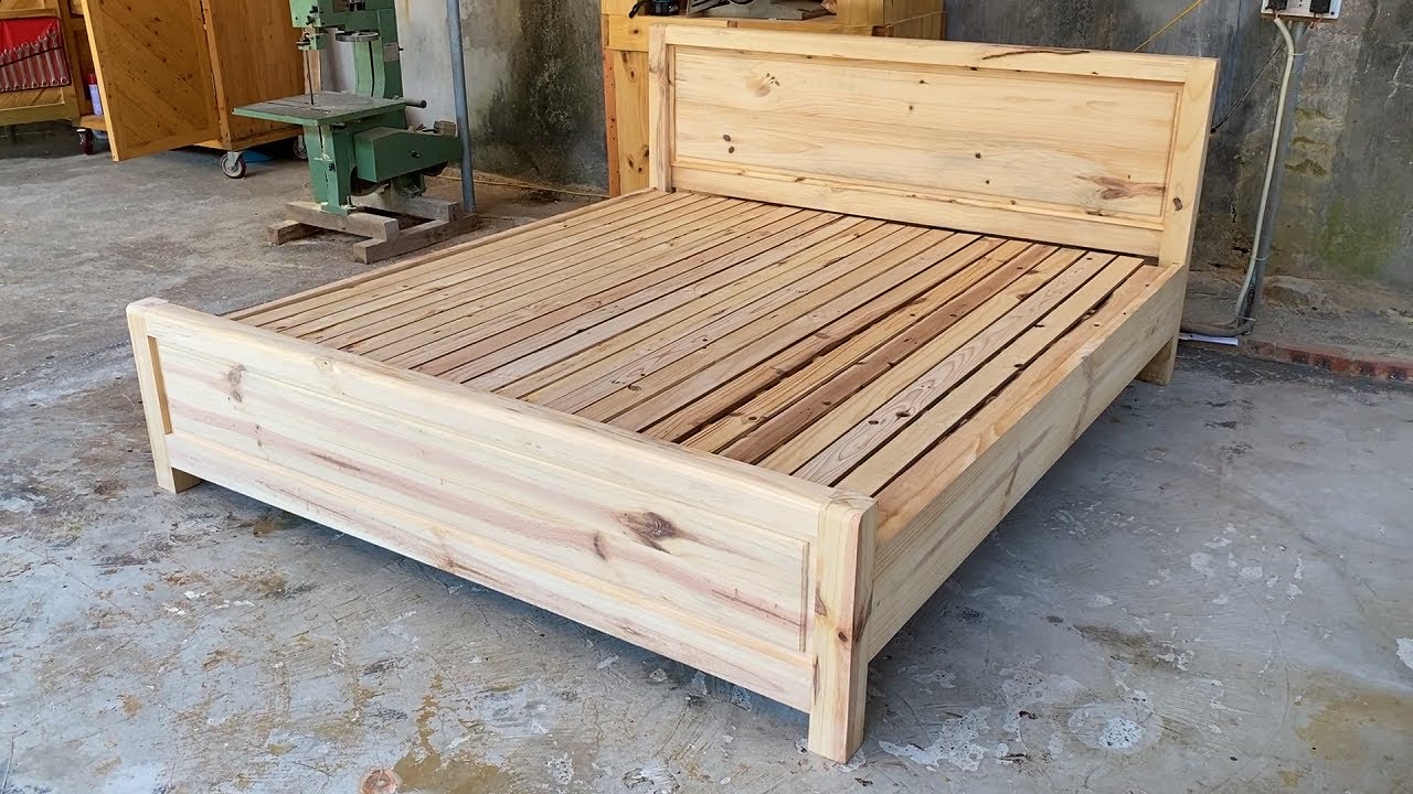 Amazing Woodworking Skill Build Queen Rustic Bed Extremely Simple & Beautiful // Woodworking Easiest