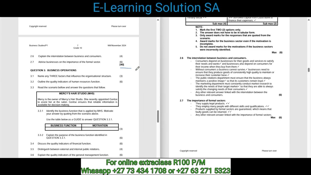 Grade 10 Business studies Term 4 | Exam paper 1 of 2025