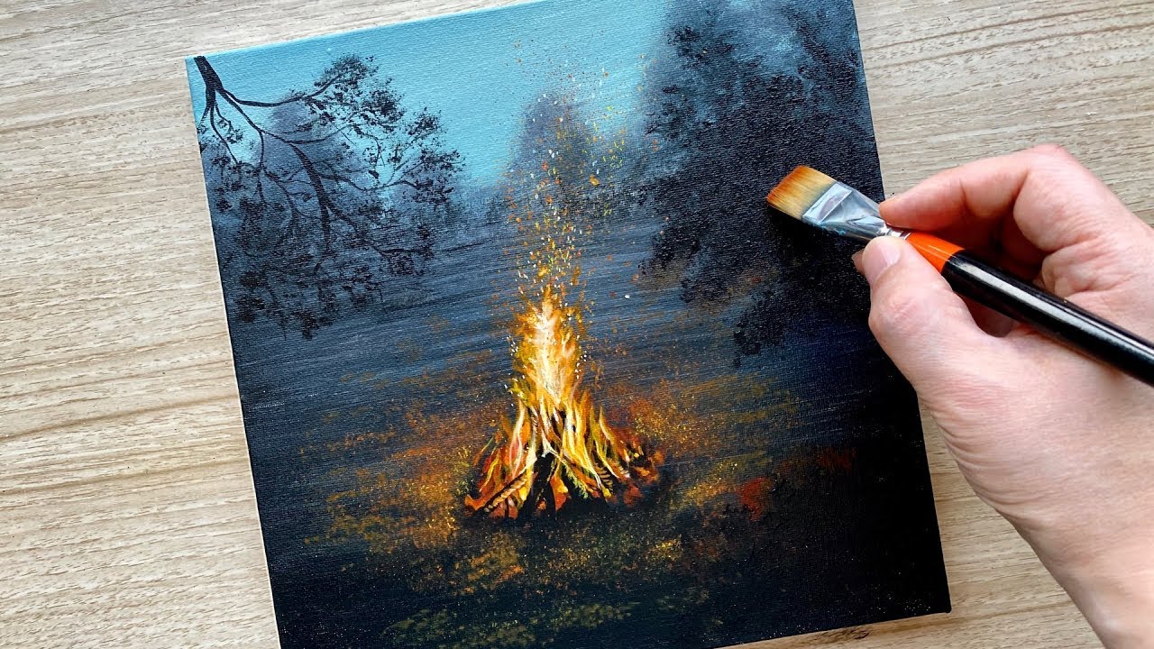 Campfire Acrylic Painting / Fire paintng / Daily Challenge #72