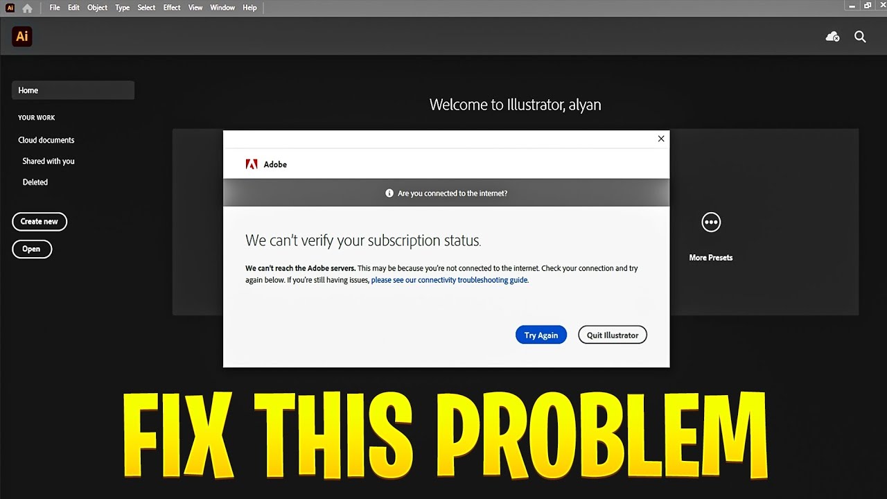 We can't verify your subscription status problem in Adobe illustrator let's fix it ✅ in 1 mint