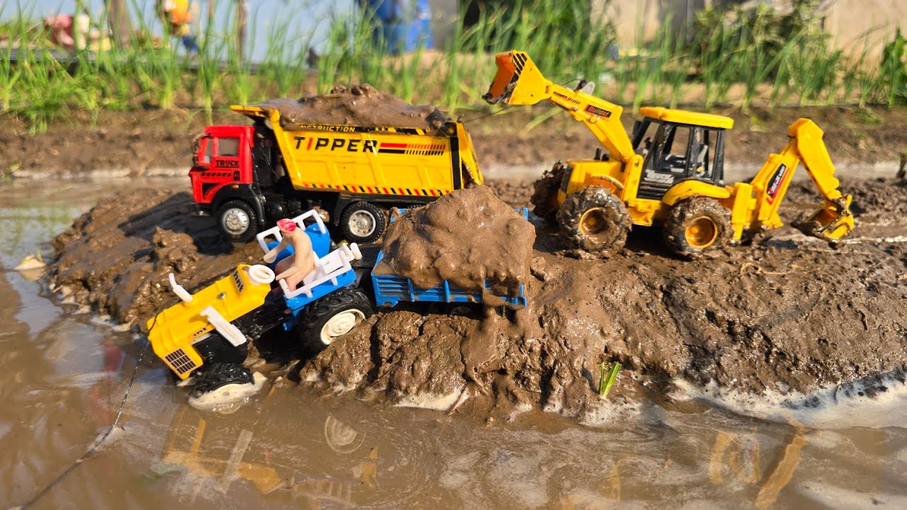 JCB 5CX Fully Loading Black Stone & Sand Truck Tractor | Truck Accident Pulling Out JCB 3DX |part-5