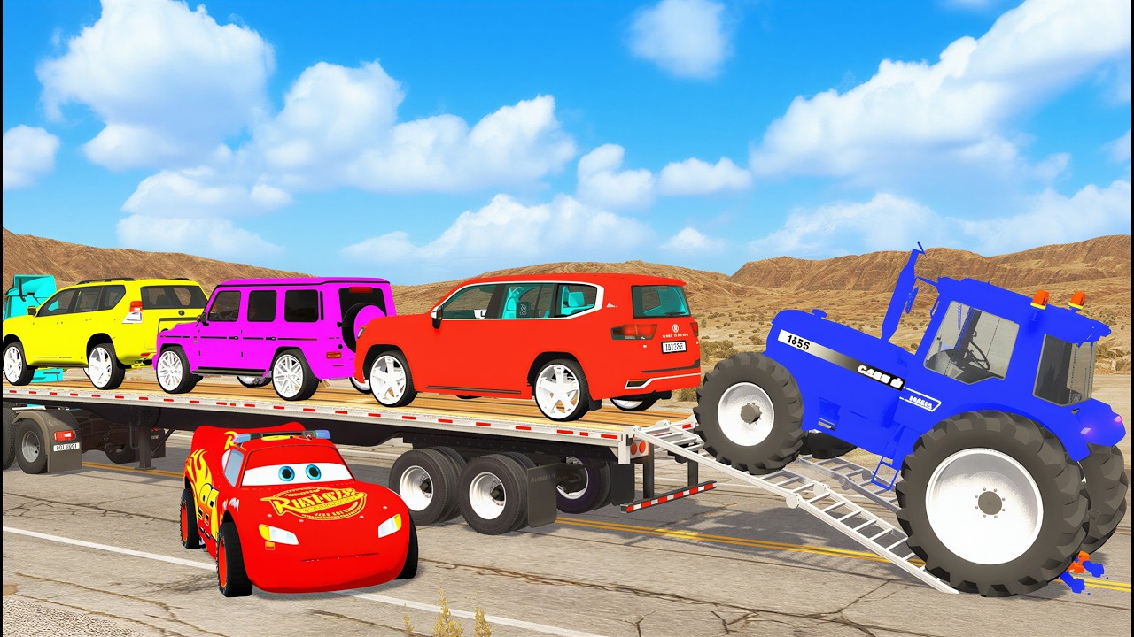Flatbed Truck McQueen | Transportation with Truck - Pothole vs Car # | BeamNG.Drive Gameplay