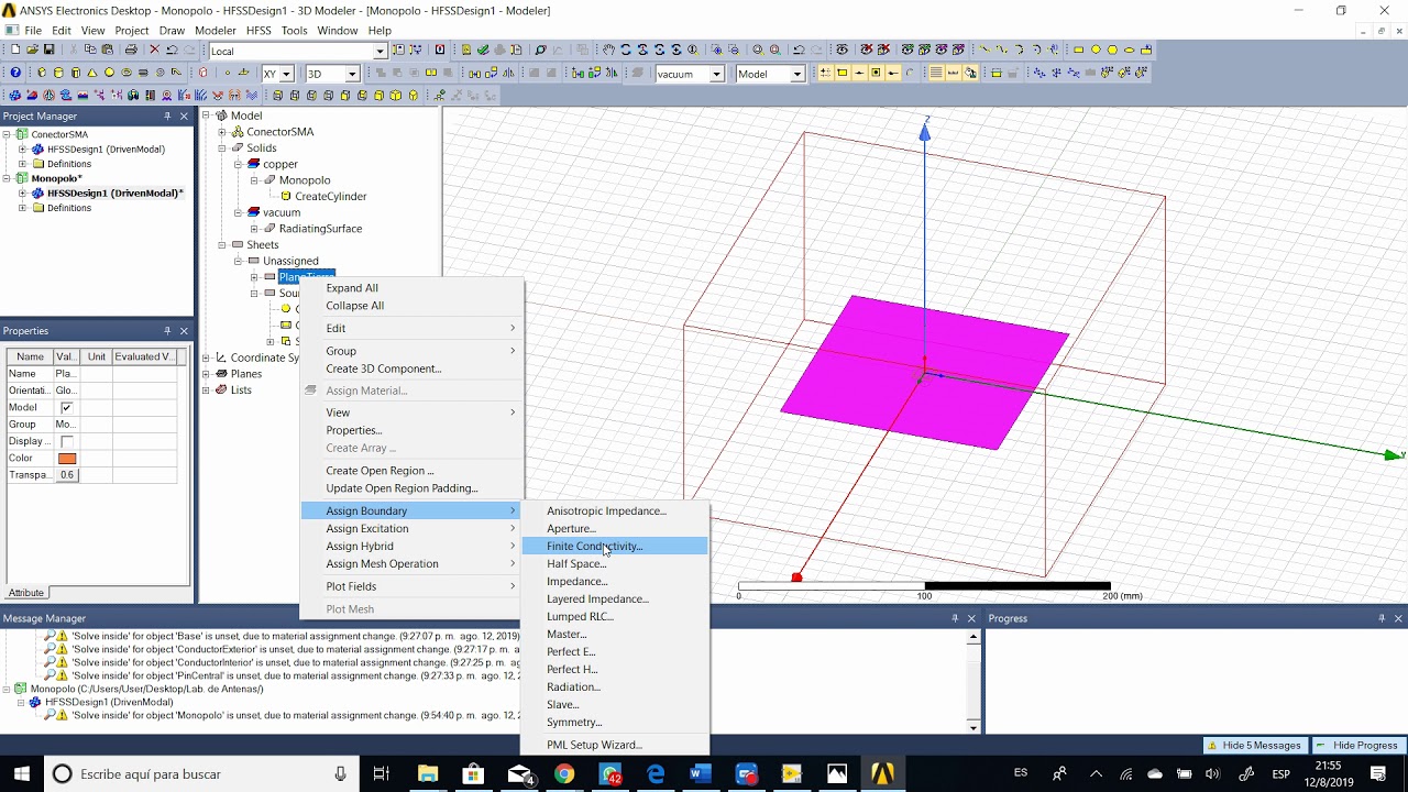 Pr&aacute;ctica 5: Simulaci&oacute;n de antena Monopolo