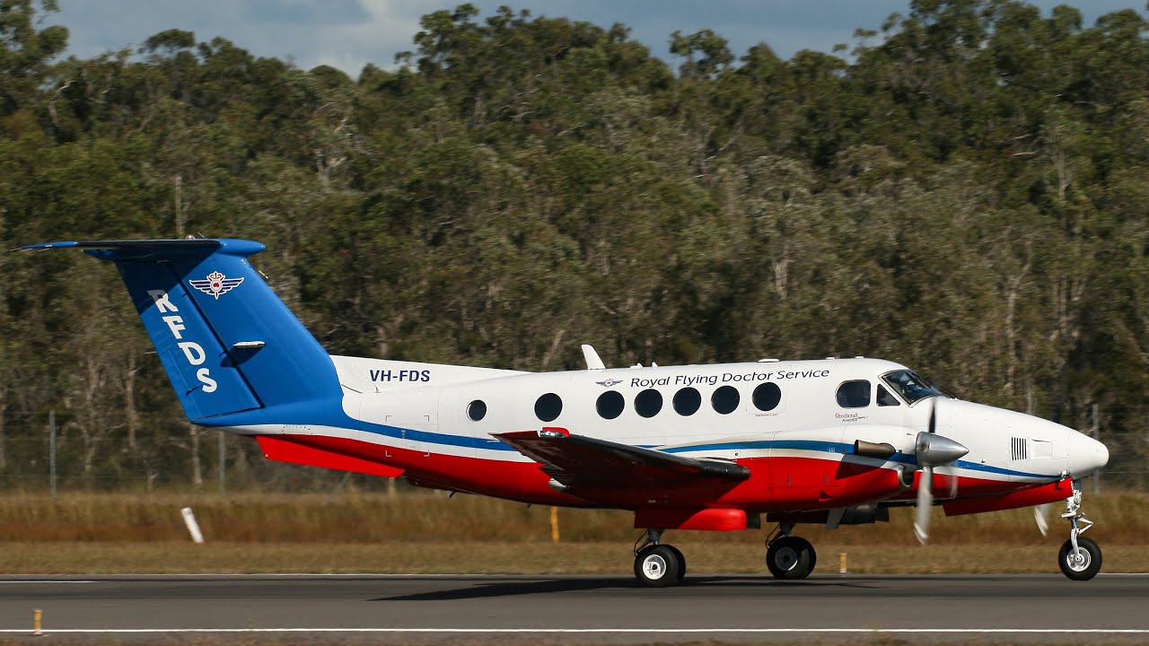 RFDS beech king air taking off to Brisbane(YBBN from Hervey bay