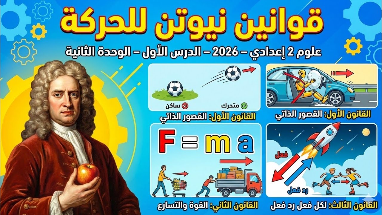 شرح درس قوانين نيوتن للحركة كاااااااااااامل علوم 2 إعدادى الترم الثانى  2026