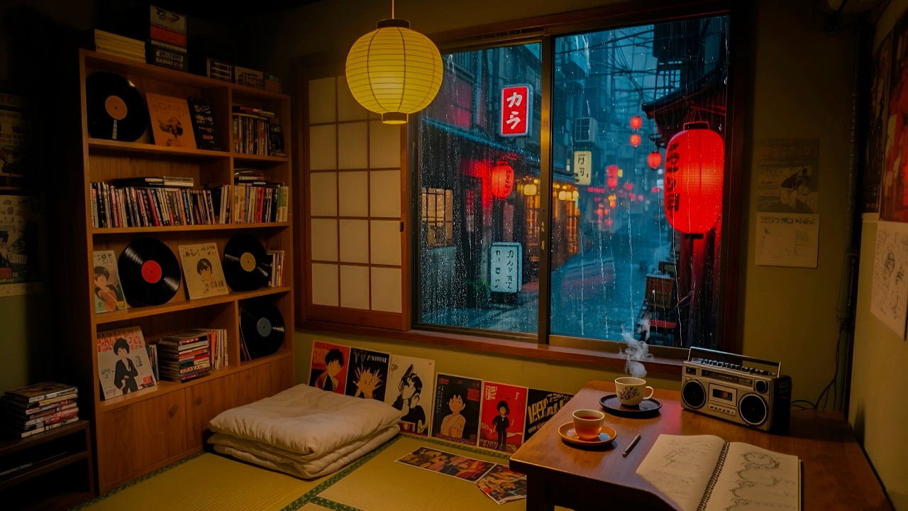 Japanese 1980s Rainy Night 🌌🌧️ | Cozy Lofi Room for Relax & Focus