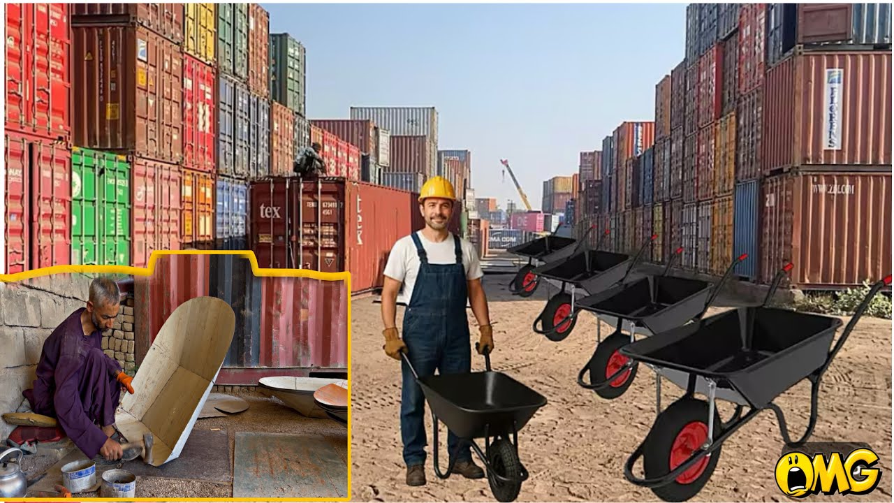 Old and Used Containers are Cutting and it Iron Sheet are Use inMaking high quality wheel barrow ||