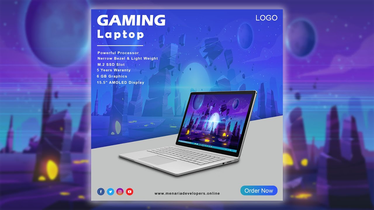 Laptop Banner or Social Media Post Design | Photoshop Tutorials