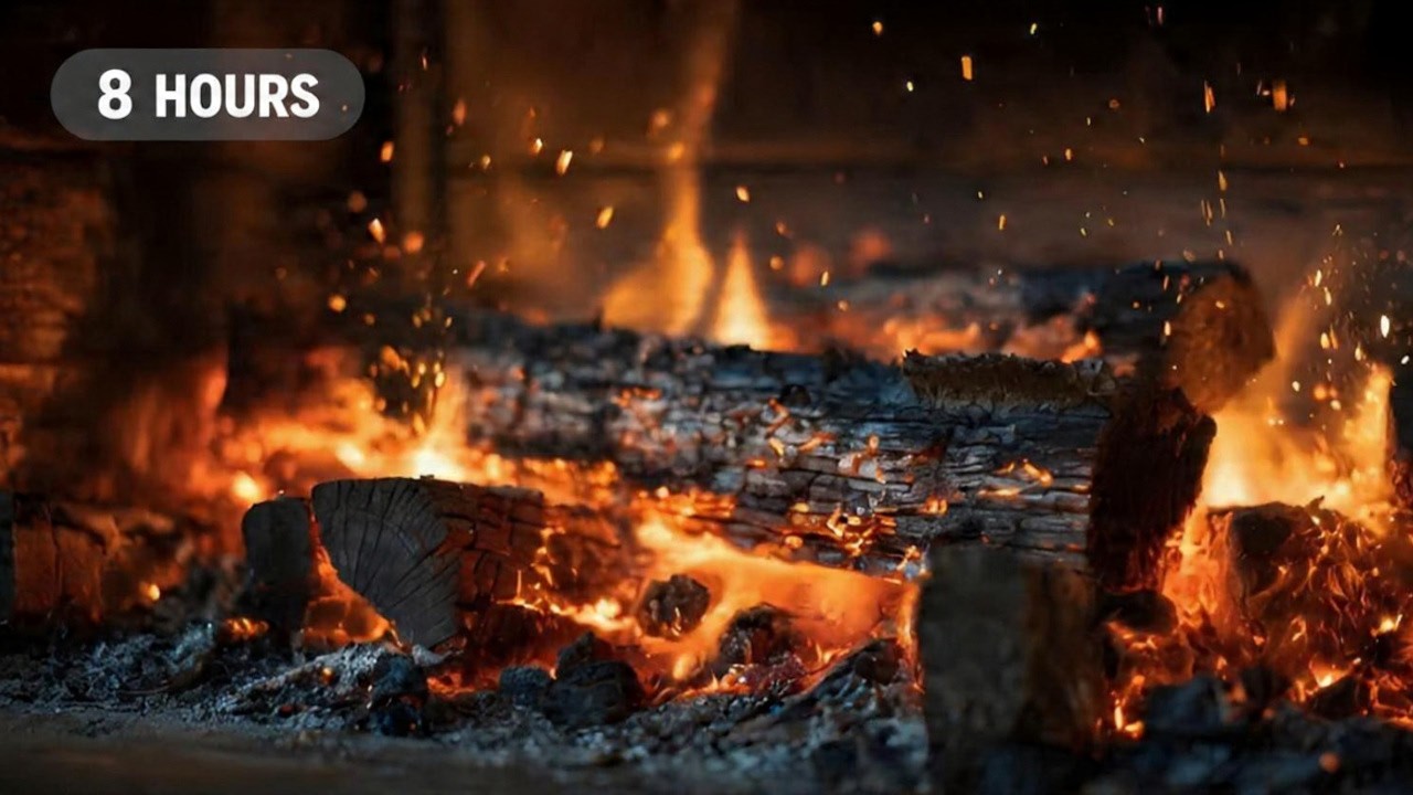 🔥 Cozy Fireplace Crackling Sound for Deep Sleep | 8 Hours Burning Fireplace Ambience