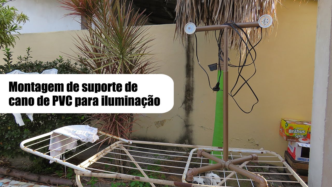 Montagem de suporte de cano de PVC para ilumina&ccedil;&atilde;o