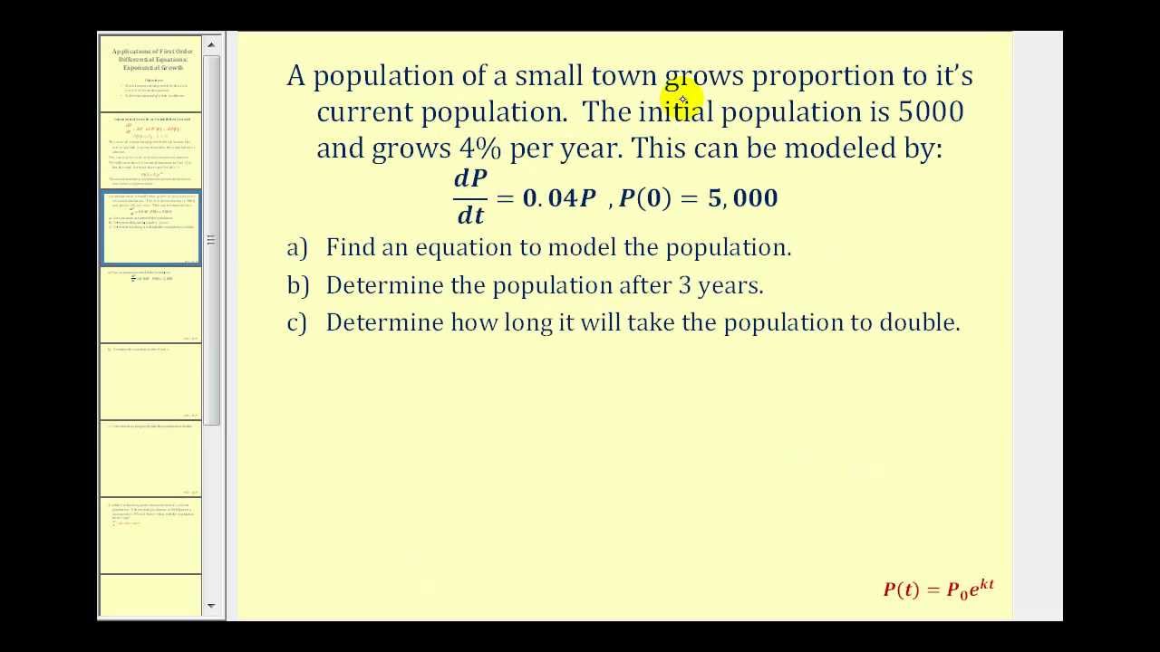 Applications of First Order Differential Equations - Exponential Growth:  Part 1
