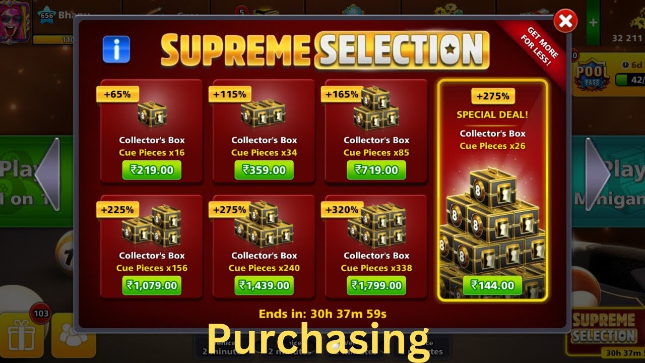 8 Ball Pool Supreme Selection Special Deal frm Miniclip Collector Box AdvancePRO cues