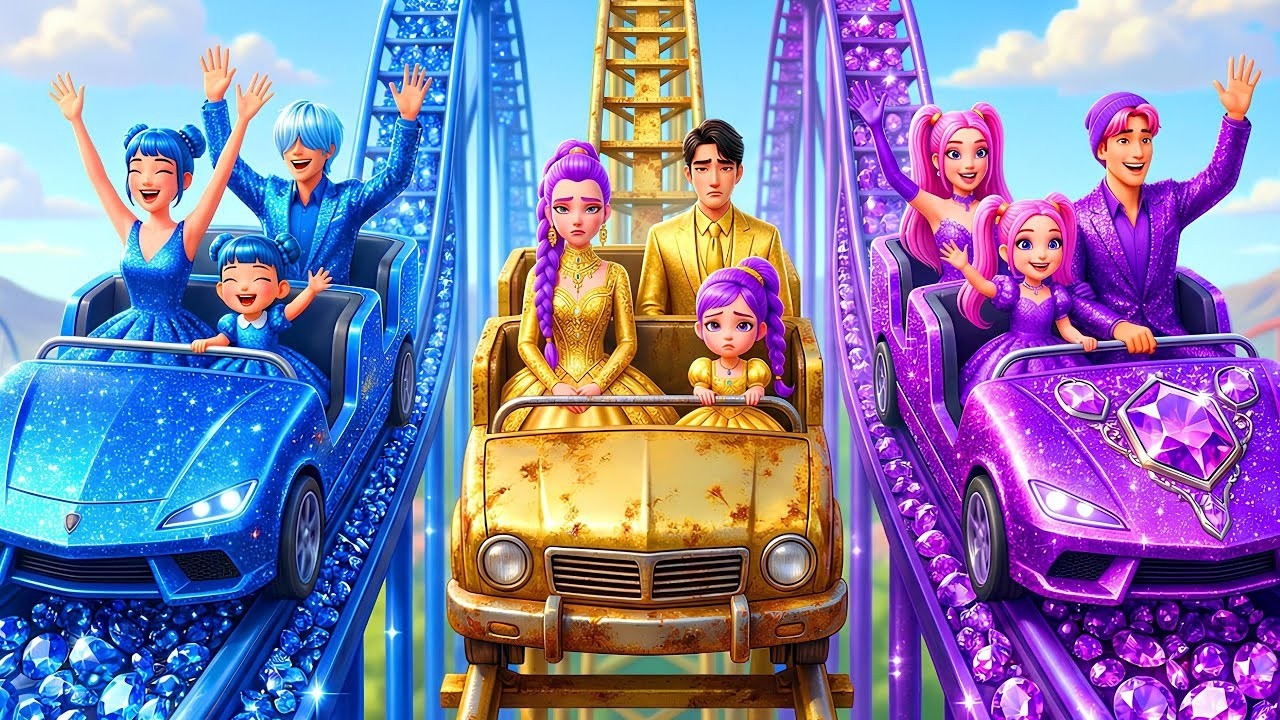 😱 Golden Family VS Sapphire Family VS Amethyst Family Roller Coaster Challenge! | KPOP Demon Hunters
